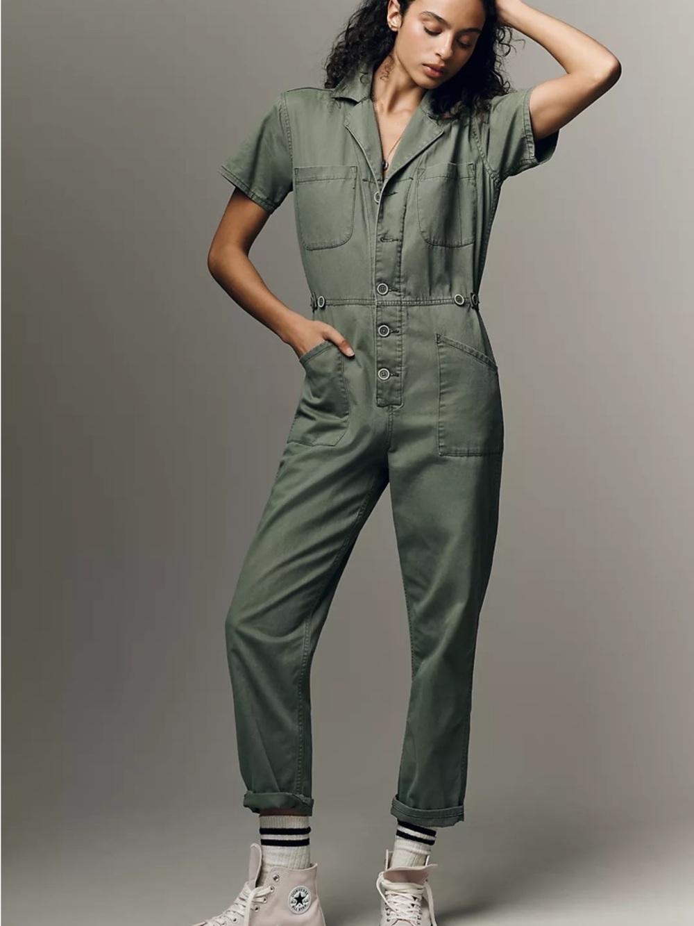 Pistola Grover Field Jumpsuit in Colonel Olive Green 100% Cotton Utility Medium